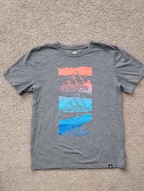 adidas Gray Tee with Coral Pink and Sky Blue Graphics